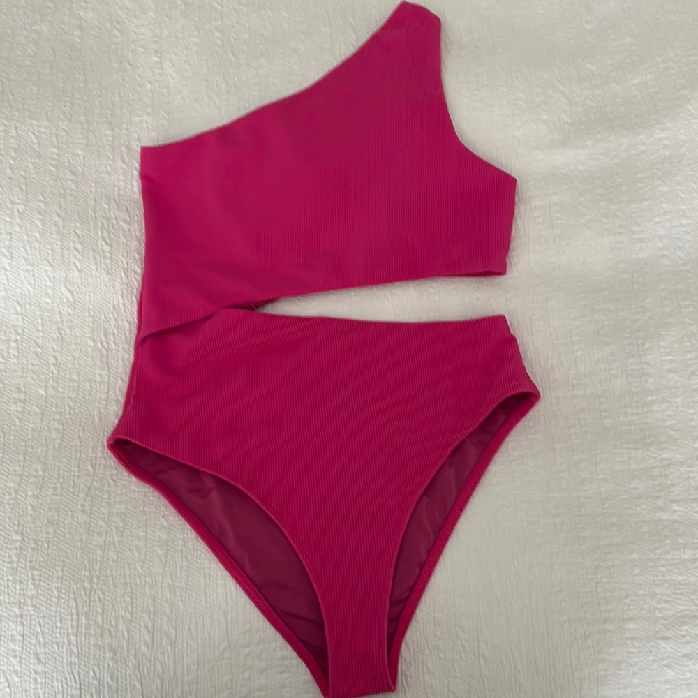 Free People Beach Riot Ribbed Celine One Piece Swimsuit In Bright Rose. NWOT